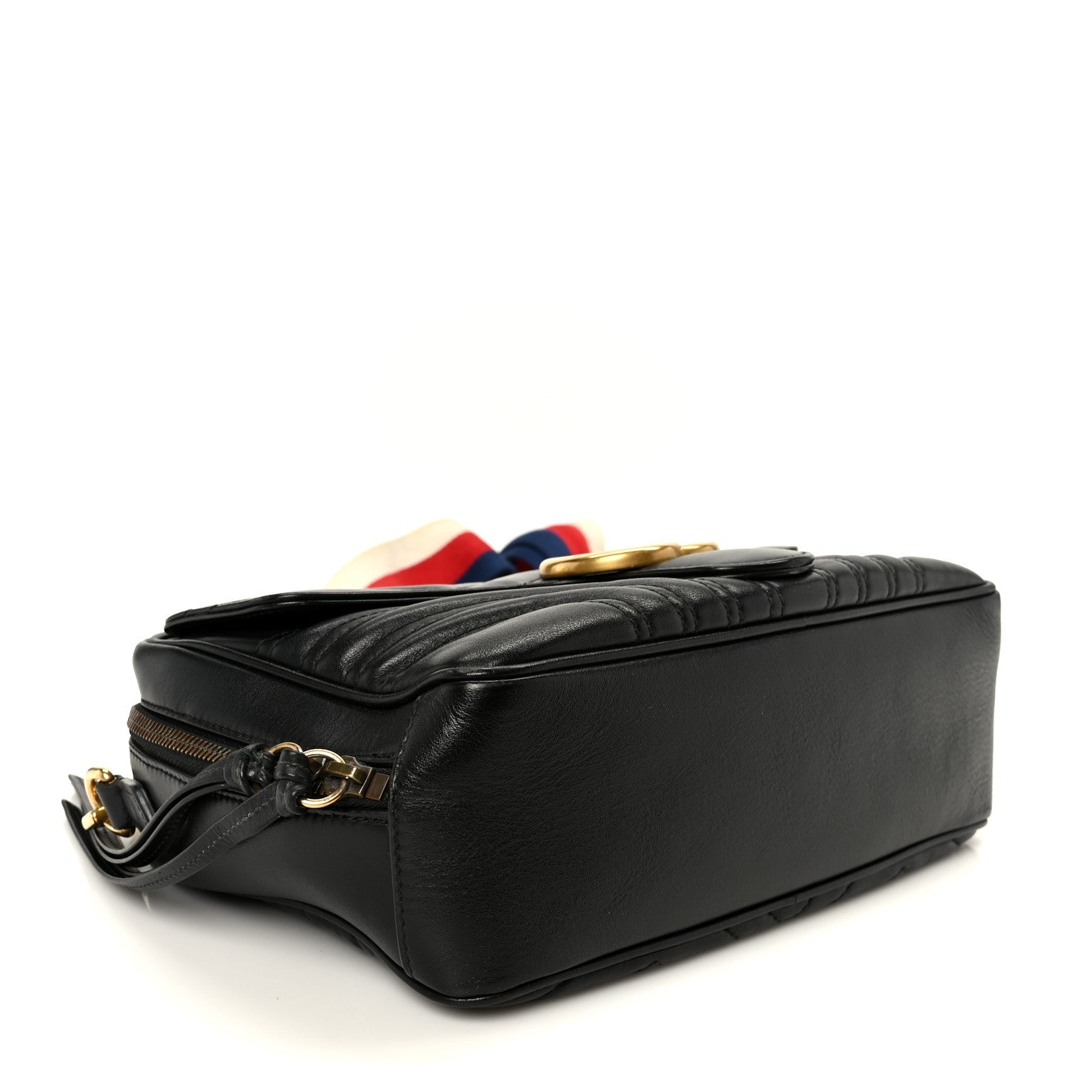Gucci Calfskin Matelasse Sylvie Web Small GG Marmont Top Handle Shoulder Bag Black