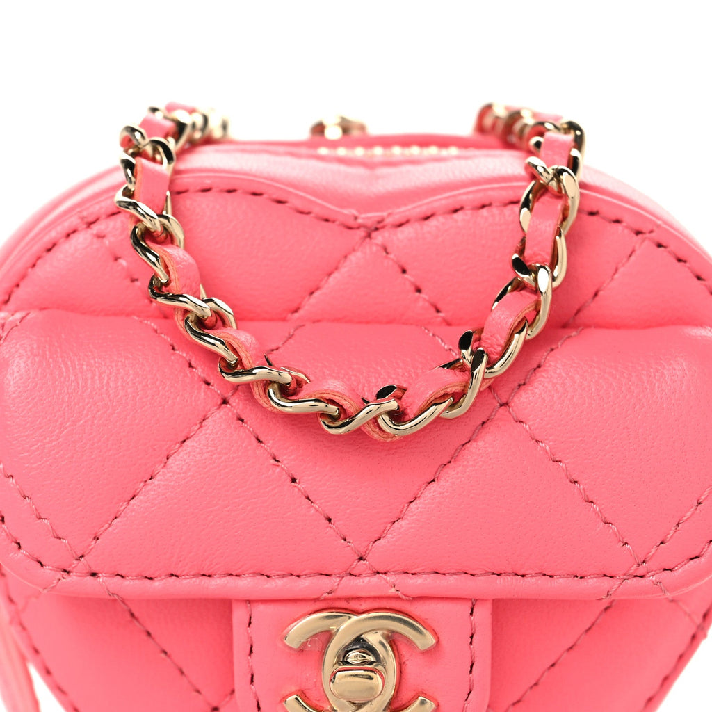Chanel Lambskin Quilted CC In Love Heart Coin Purse With Chain  Pink