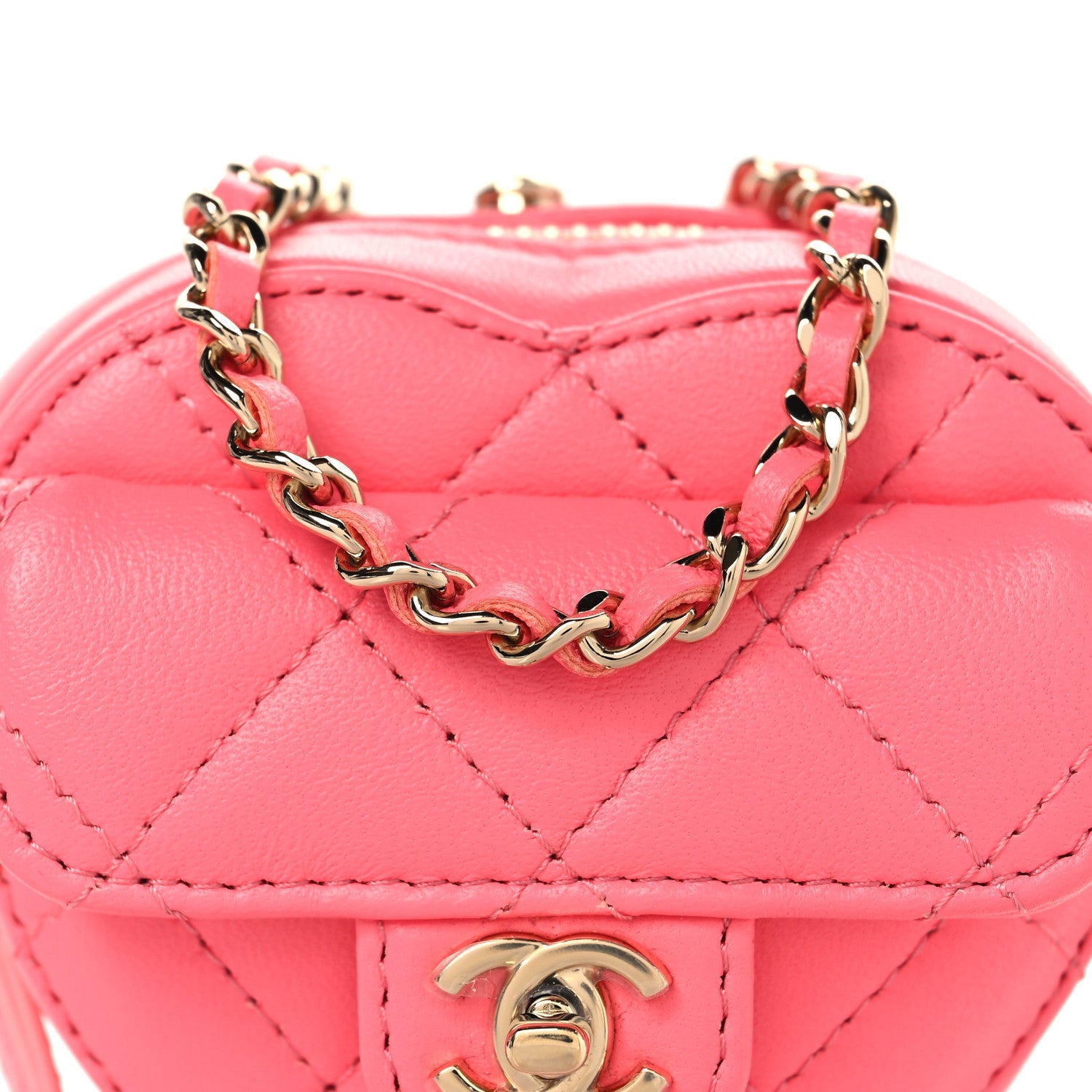 Chanel Lambskin Quilted CC In Love Heart Coin Purse With Chain  Pink