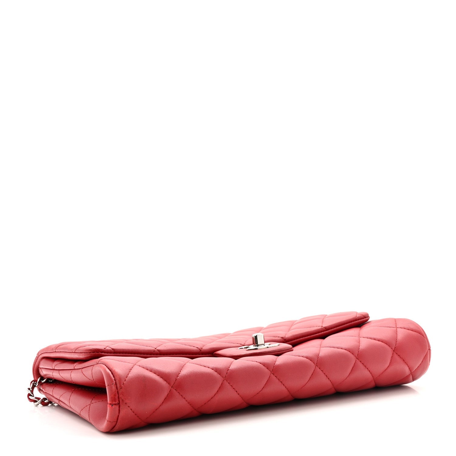Chanel Lambskin Quilted Clutch With Chain Flap Red
