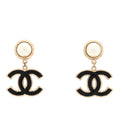 Pearl Enamel CC Drop Earrings Black
