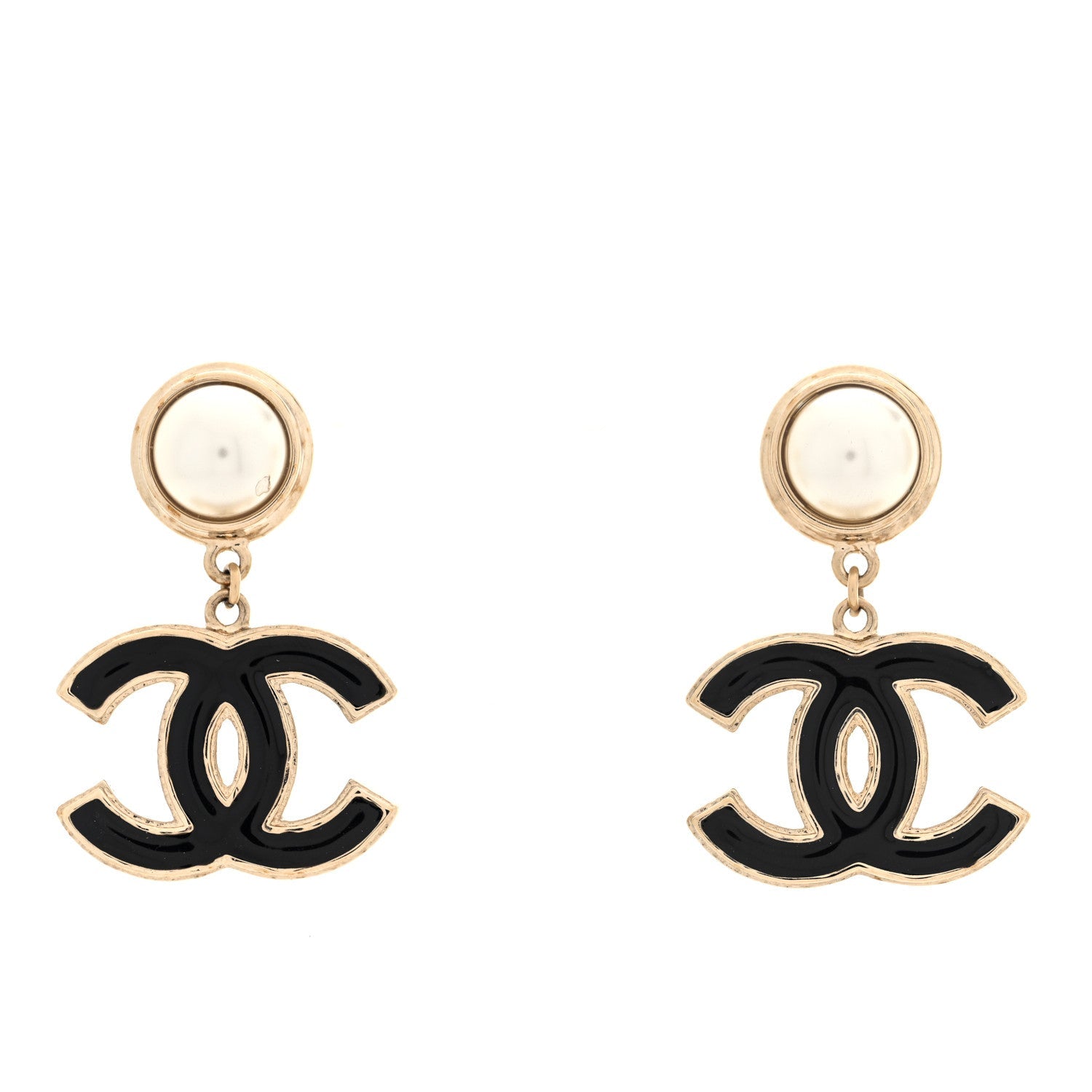 Pearl Enamel CC Drop Earrings Black