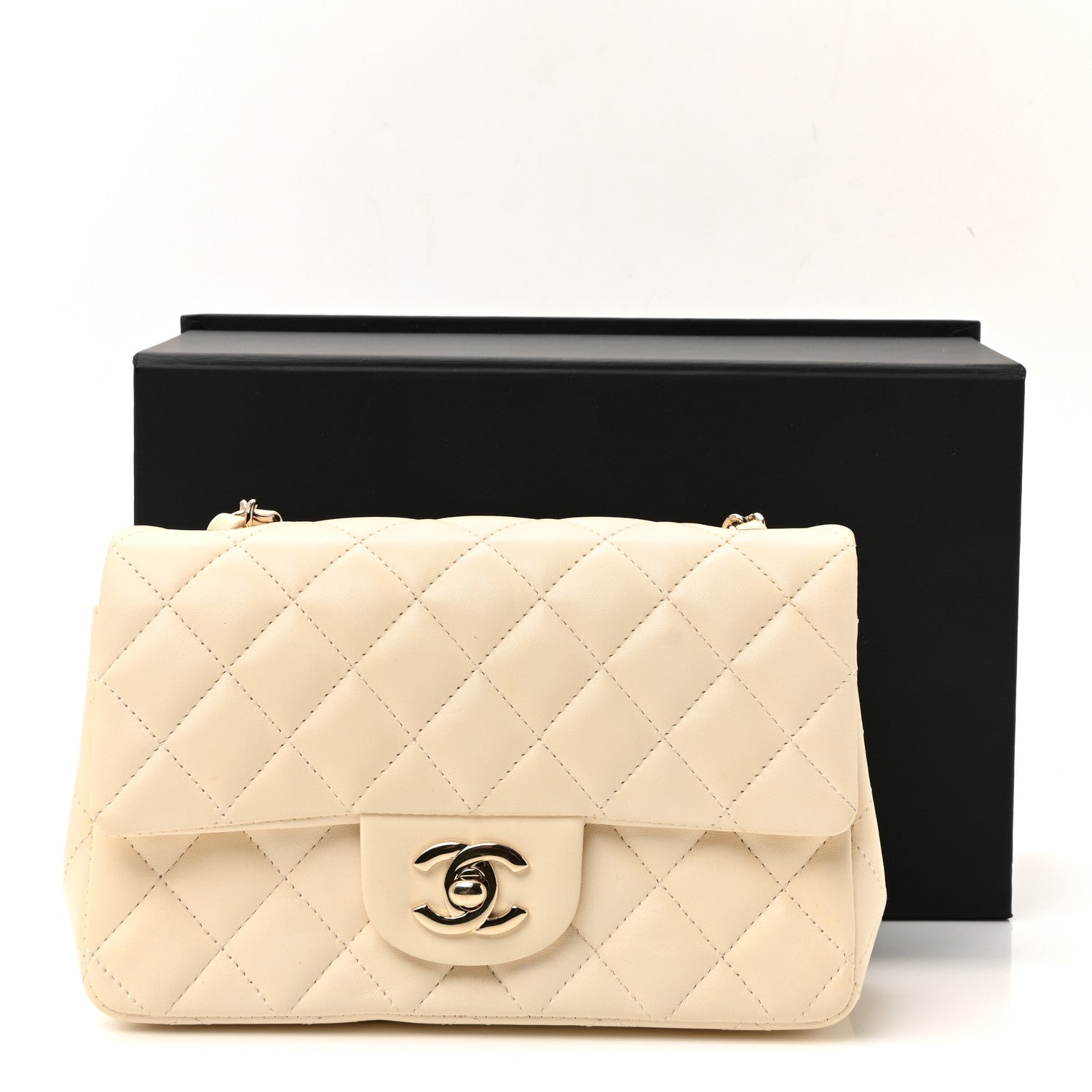 Chanel Lambskin Quilted Mini Rectangular Flap White