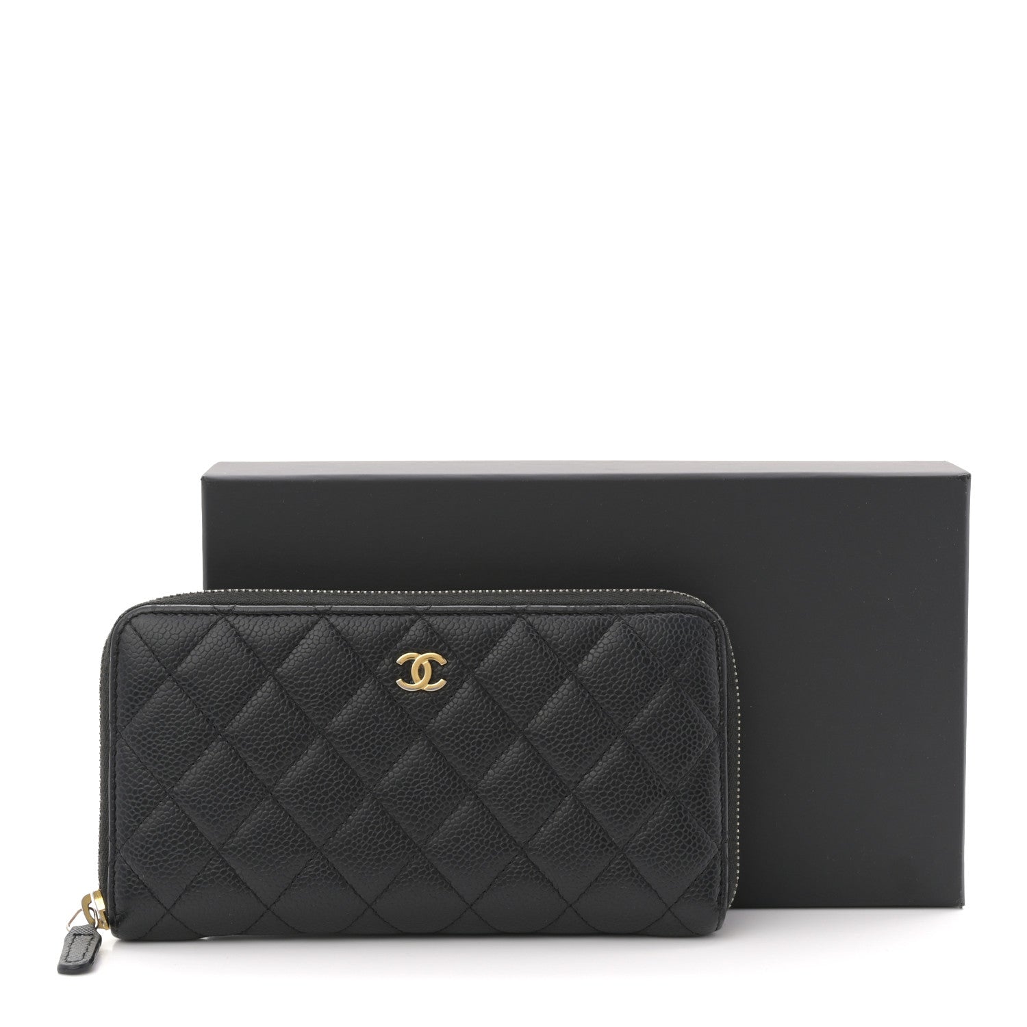 Caviar Quilted Large Gusset Zip Around Wallet Black