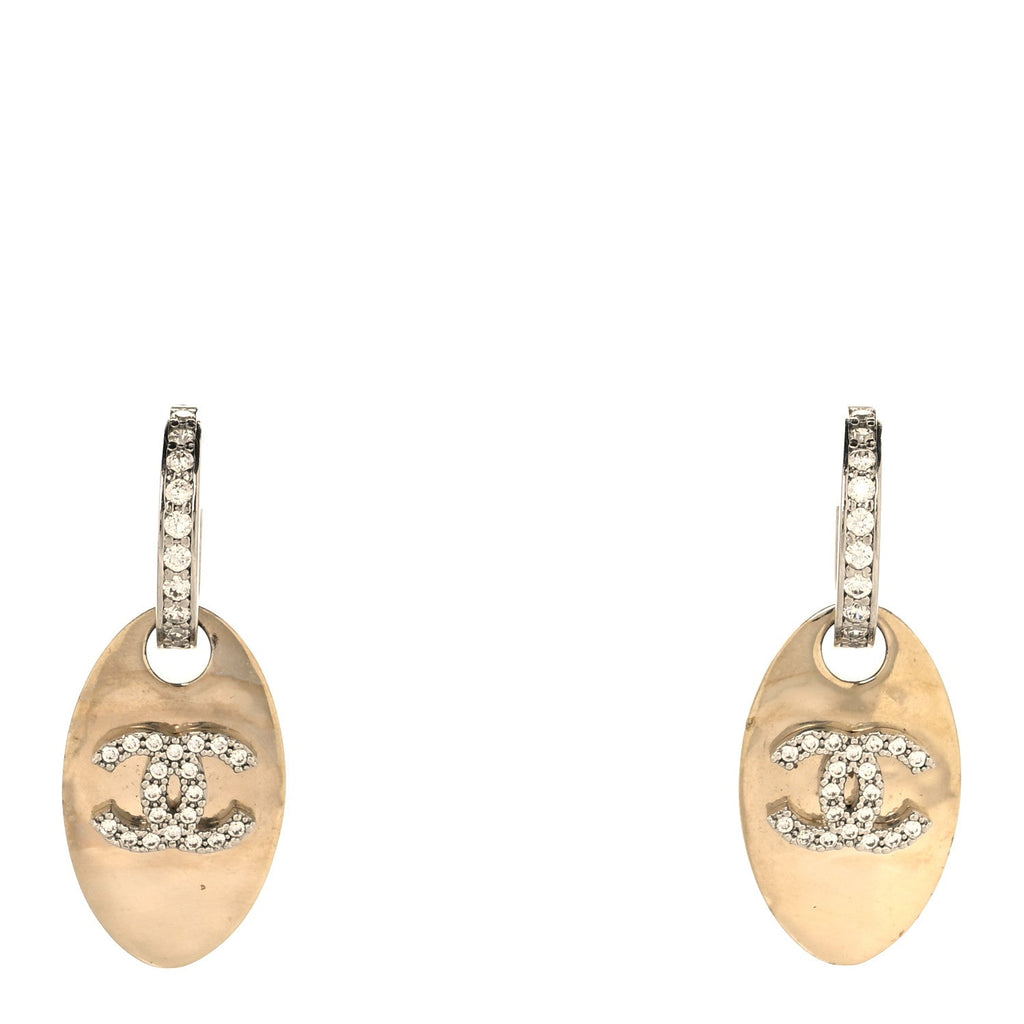 Crystal CC Tag Drop Earrings Gold