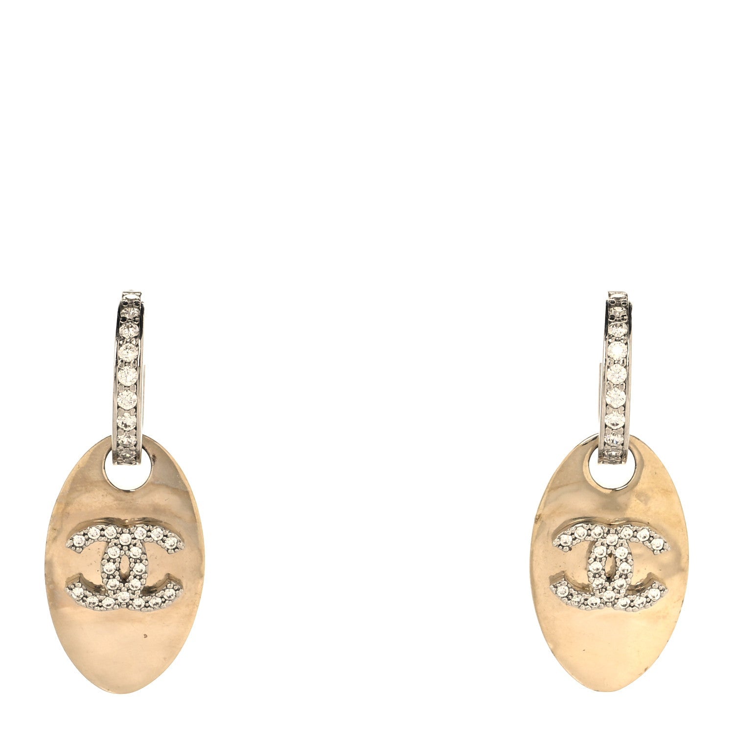 Crystal CC Tag Drop Earrings Gold