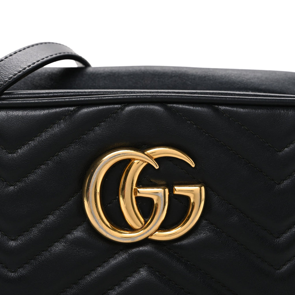 Gucci Calfskin Matelasse Small GG Marmont Chain Shoulder Bag Black
