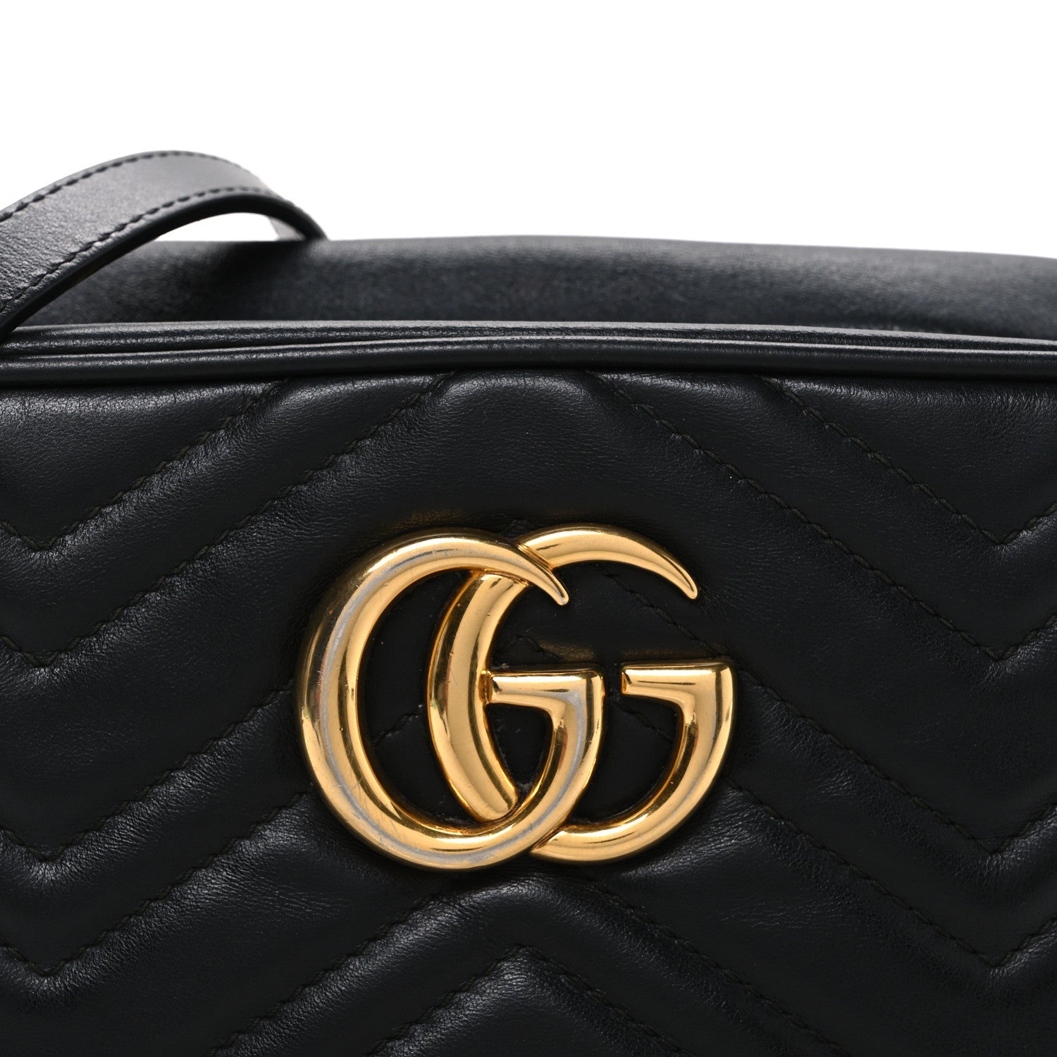 Gucci Calfskin Matelasse Small GG Marmont Chain Shoulder Bag Black