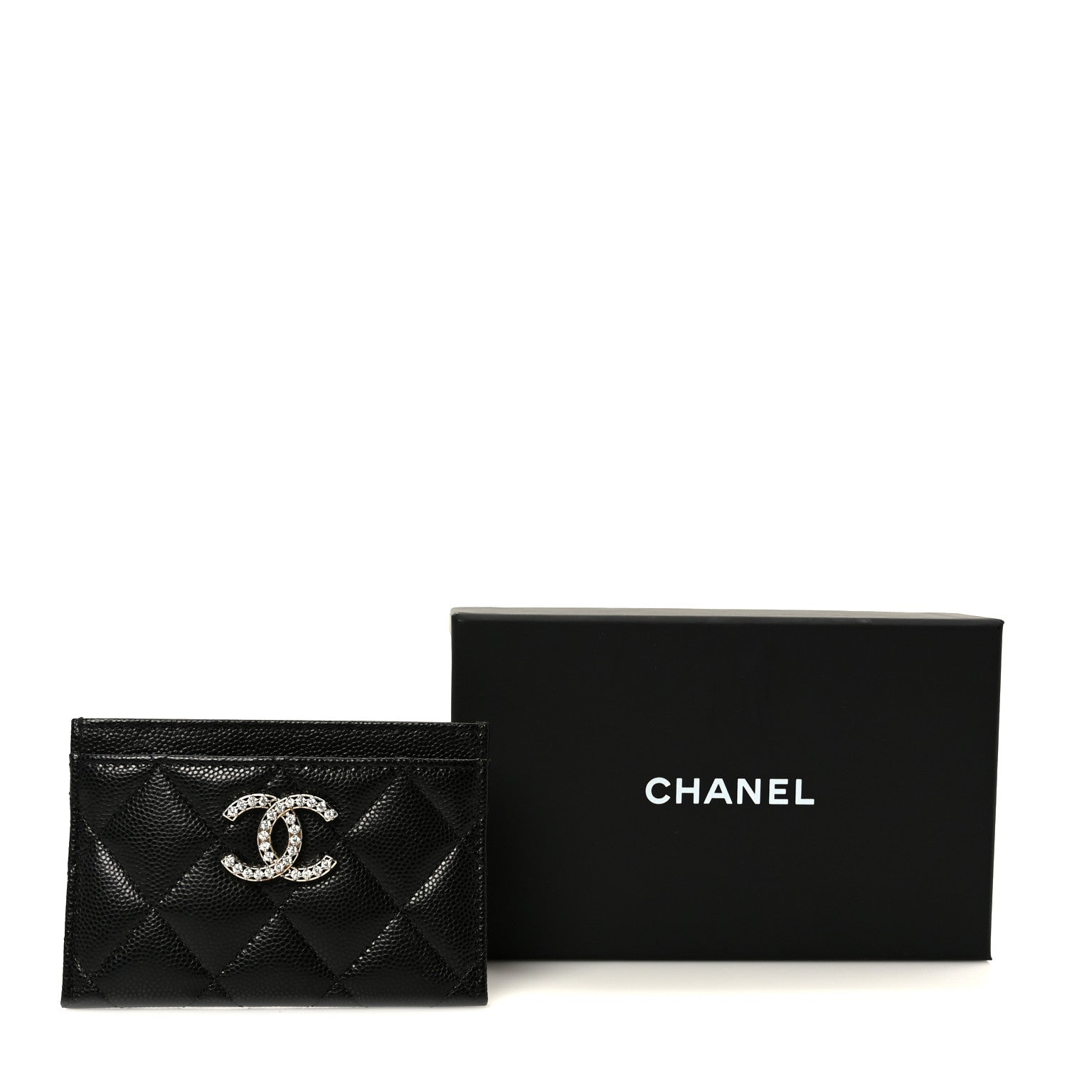Caviar Quilted Crystal Card Holder Black