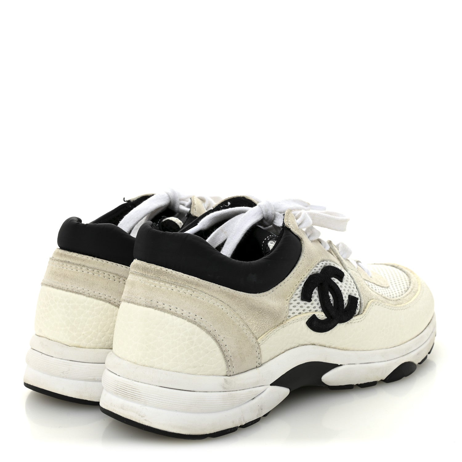 Mesh Suede Grained Calfskin Womens CC Sneakers 37 White Black