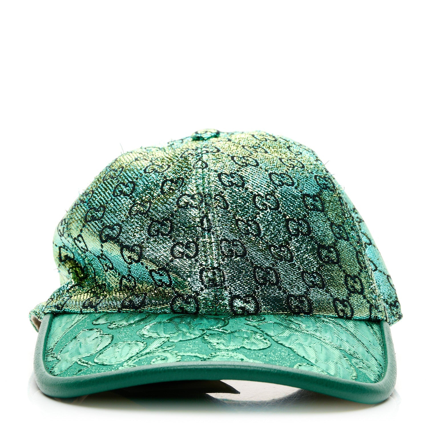 Gucci Silk Blend Jacquard Monogram Santa Barbara Baseball Hat S Green Black Radiant