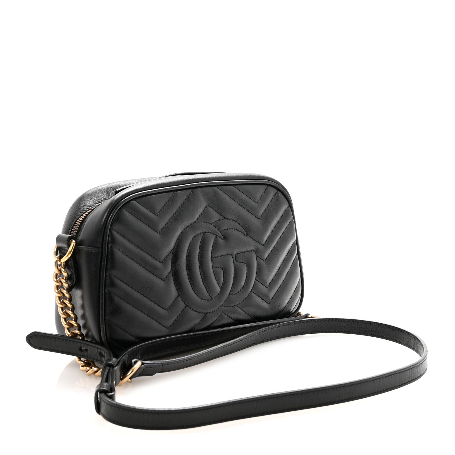 Gucci Calfskin Matelasse Small GG Marmont Chain Shoulder Bag Black