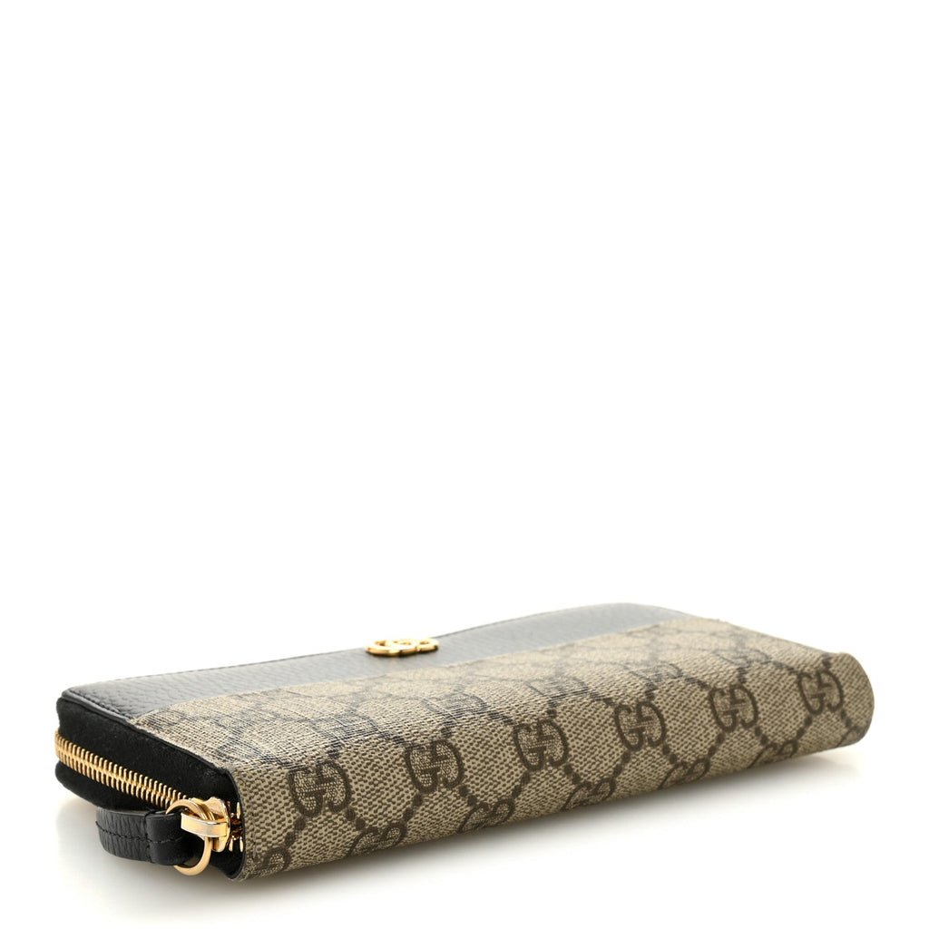 Gucci Dollar Calfskin GG Supreme Monogram GG Marmont Zip Around Wallet Black Beige Ebony