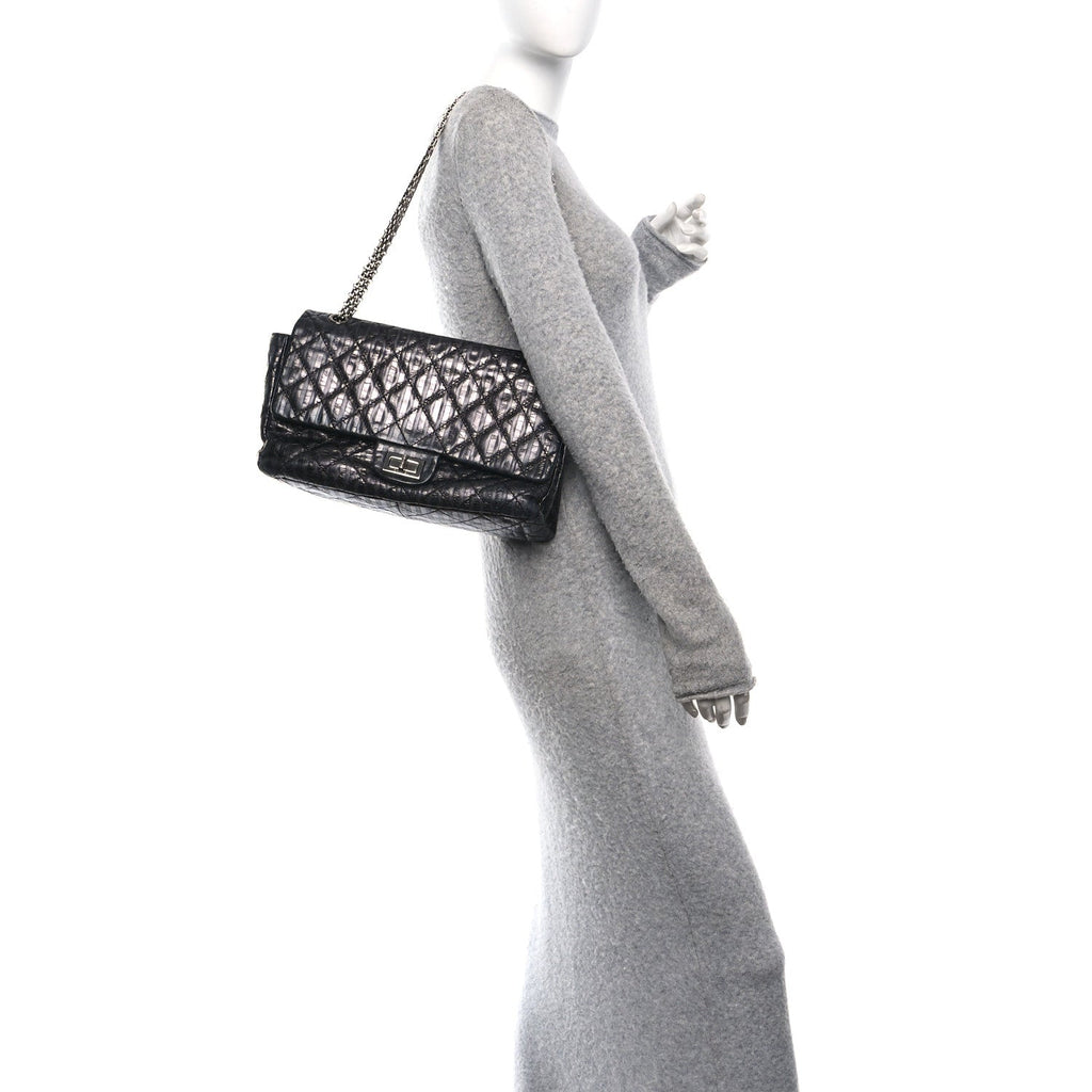 Chanel Metallic Calfskin Striped 2.55 Reissue 227 Flap Black