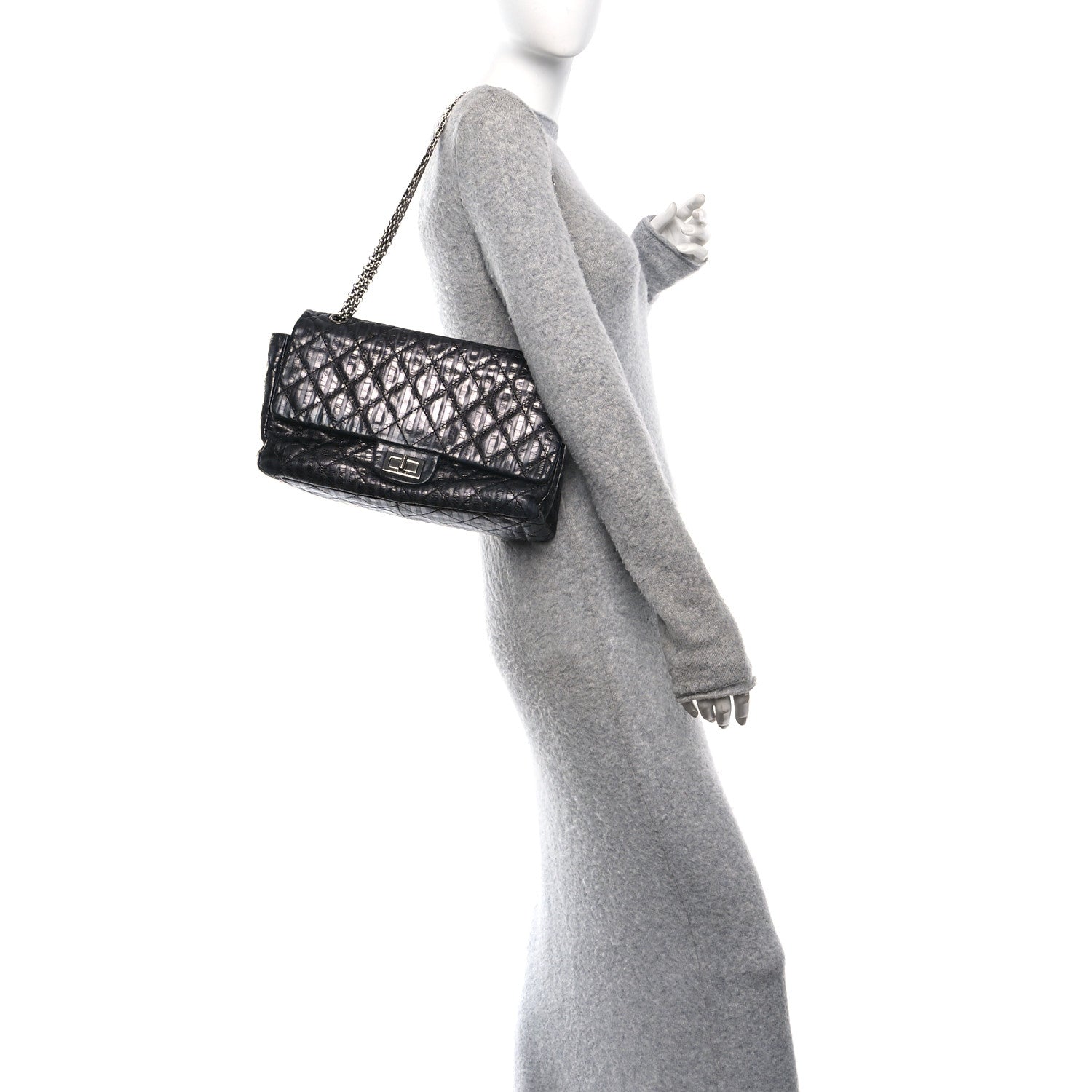 Chanel Metallic Calfskin Striped 2.55 Reissue 227 Flap Black