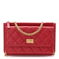 Aged Calfskin Quilted 2.55 Reissue Chain Wallet Red