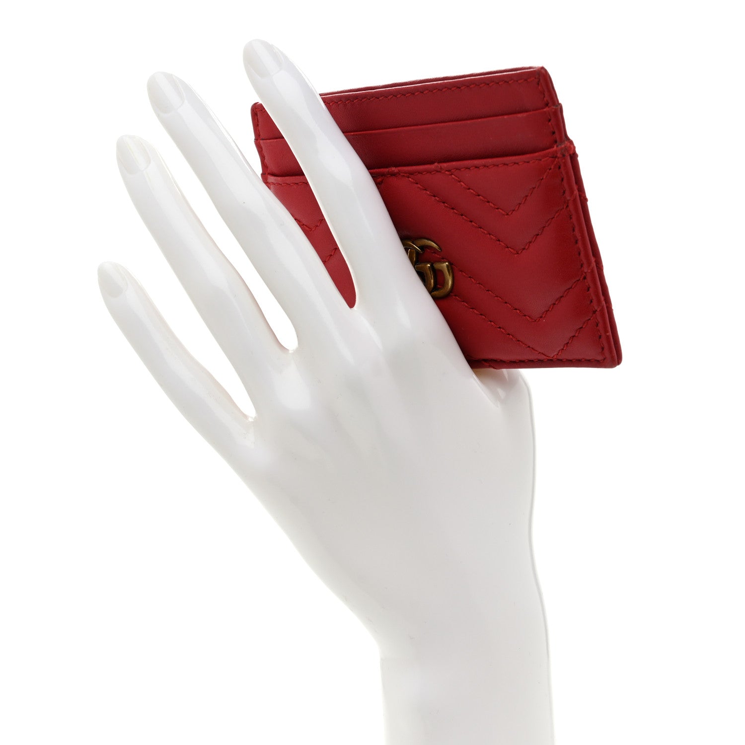 Gucci Calfskin Matelasse GG Marmont Card Holder Hibiscus Red