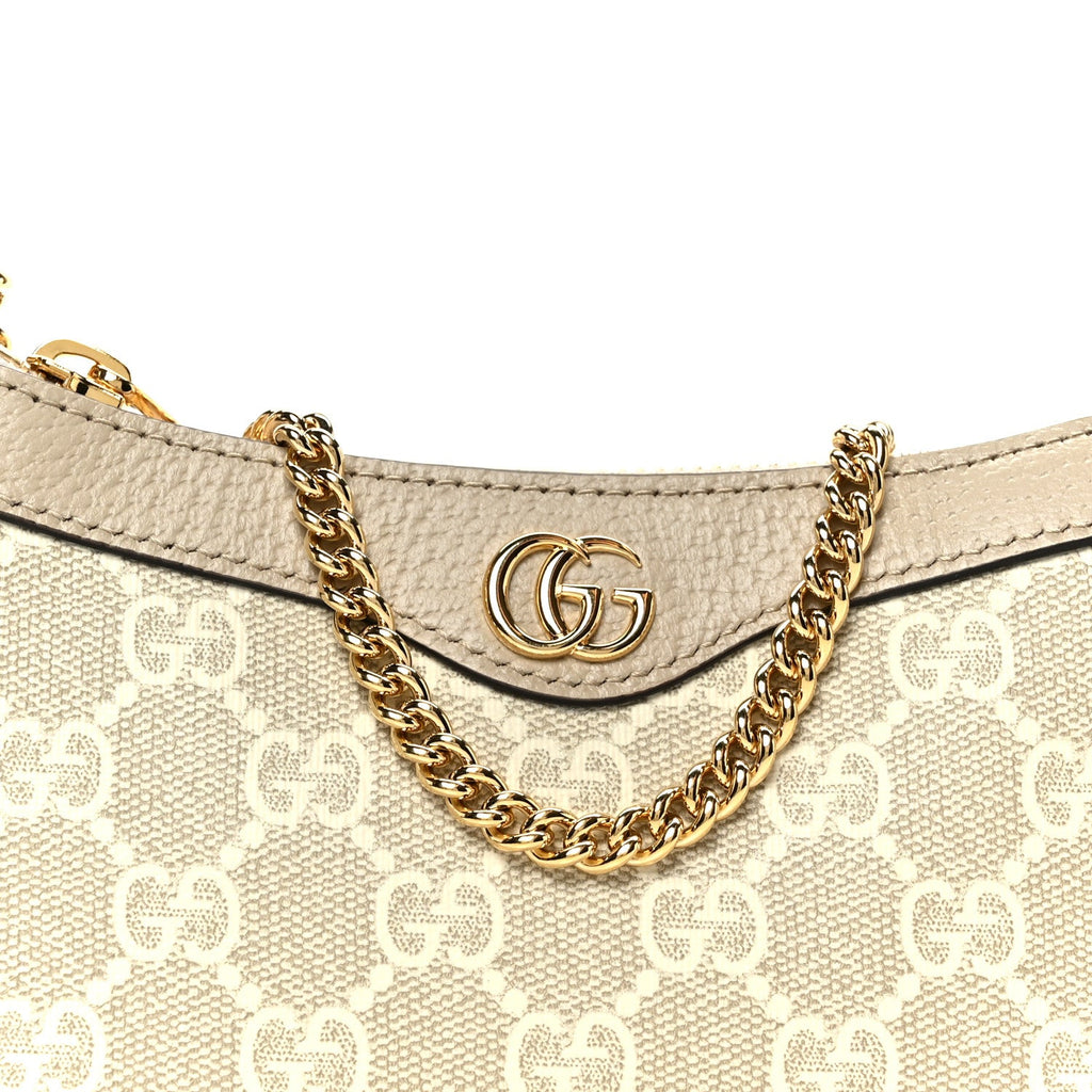 Gucci GG Supreme Monogram Textured Dollar Calfskin Web Mini Ophidia GG Handbag Beige Mystic White Oatmeal