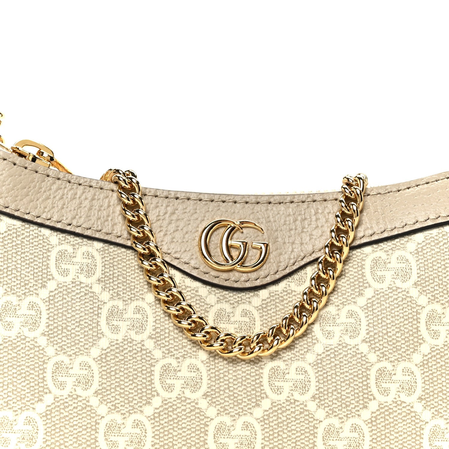 Gucci GG Supreme Monogram Textured Dollar Calfskin Web Mini Ophidia GG Handbag Beige Mystic White Oatmeal