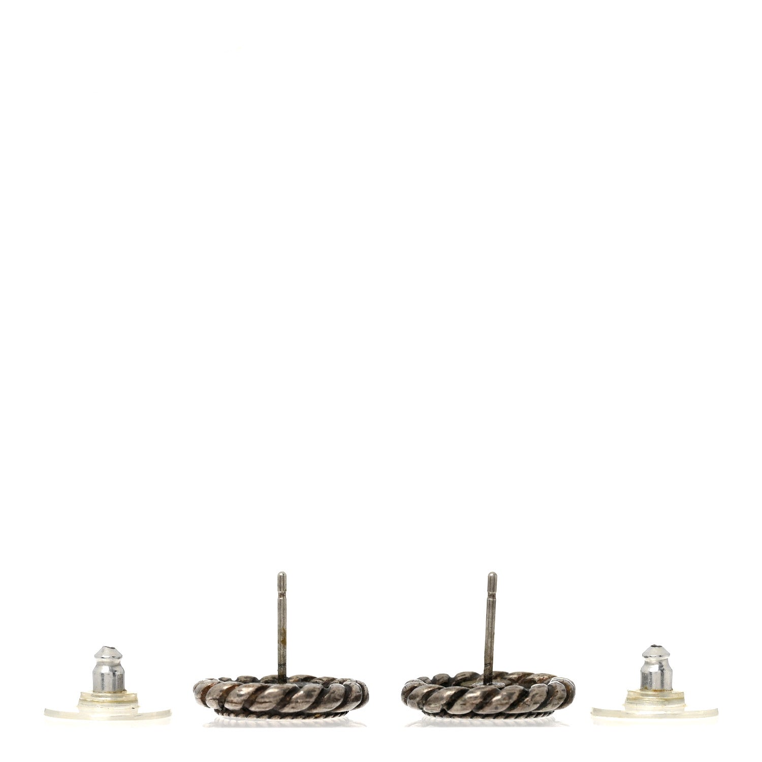 Metal Round CC Stud Earrings Ruthenium