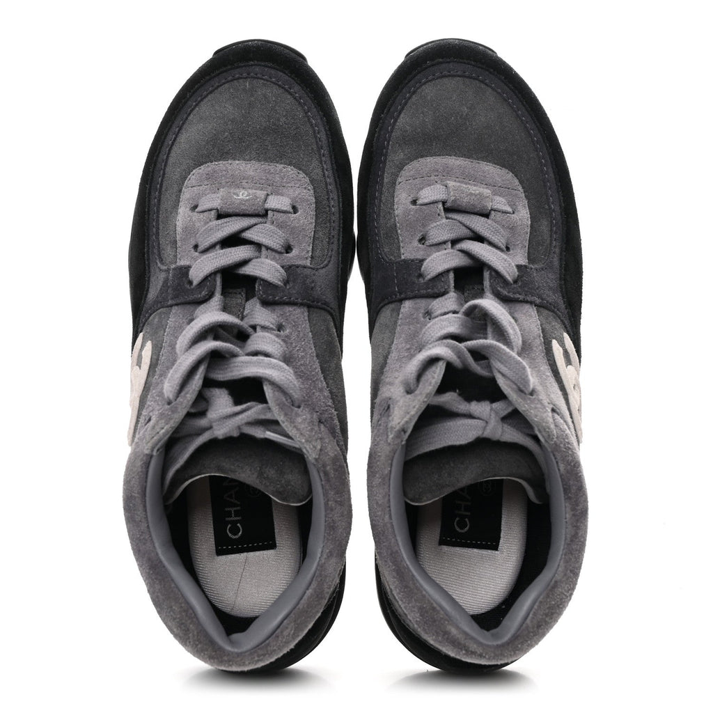 Chanel Suede Calfskin CC Sneakers 36.5 Black Grey