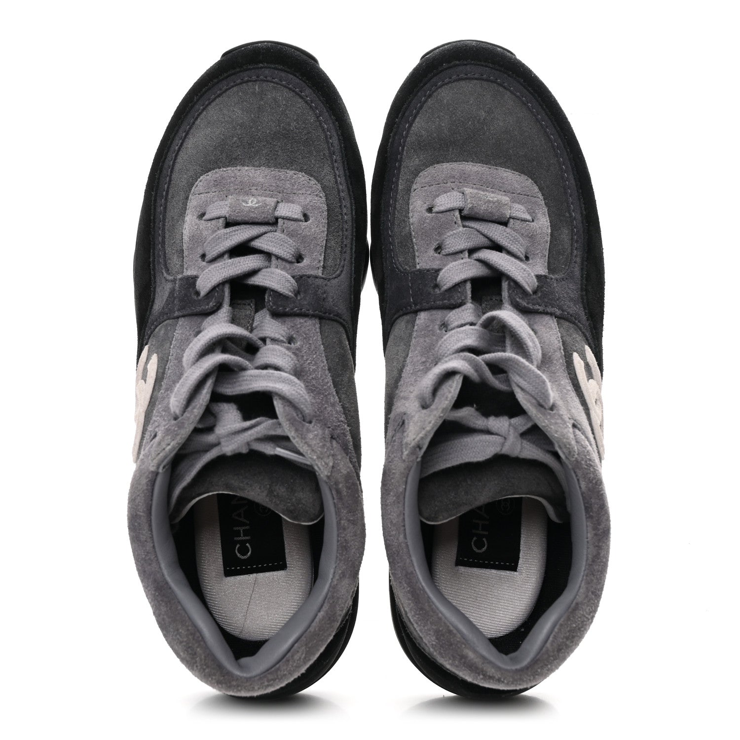 Chanel Suede Calfskin CC Sneakers 36.5 Black Grey