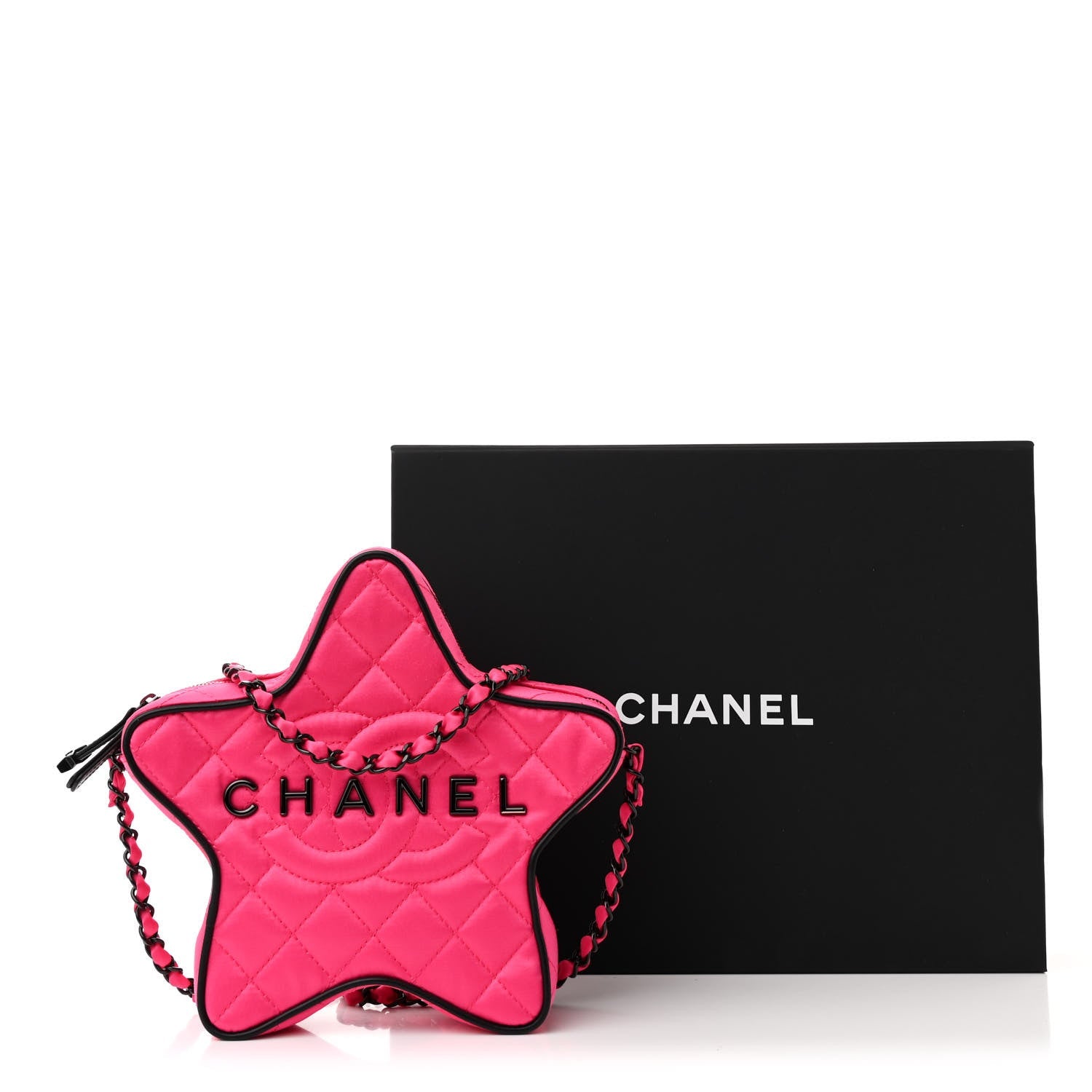 Chanel Satin Quilted Walk of Fame Star Bag Fuchsia Black