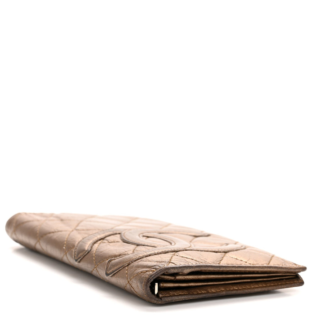 Metallic Aged Calfskin Quilted Cambon Yen Wallet Gold