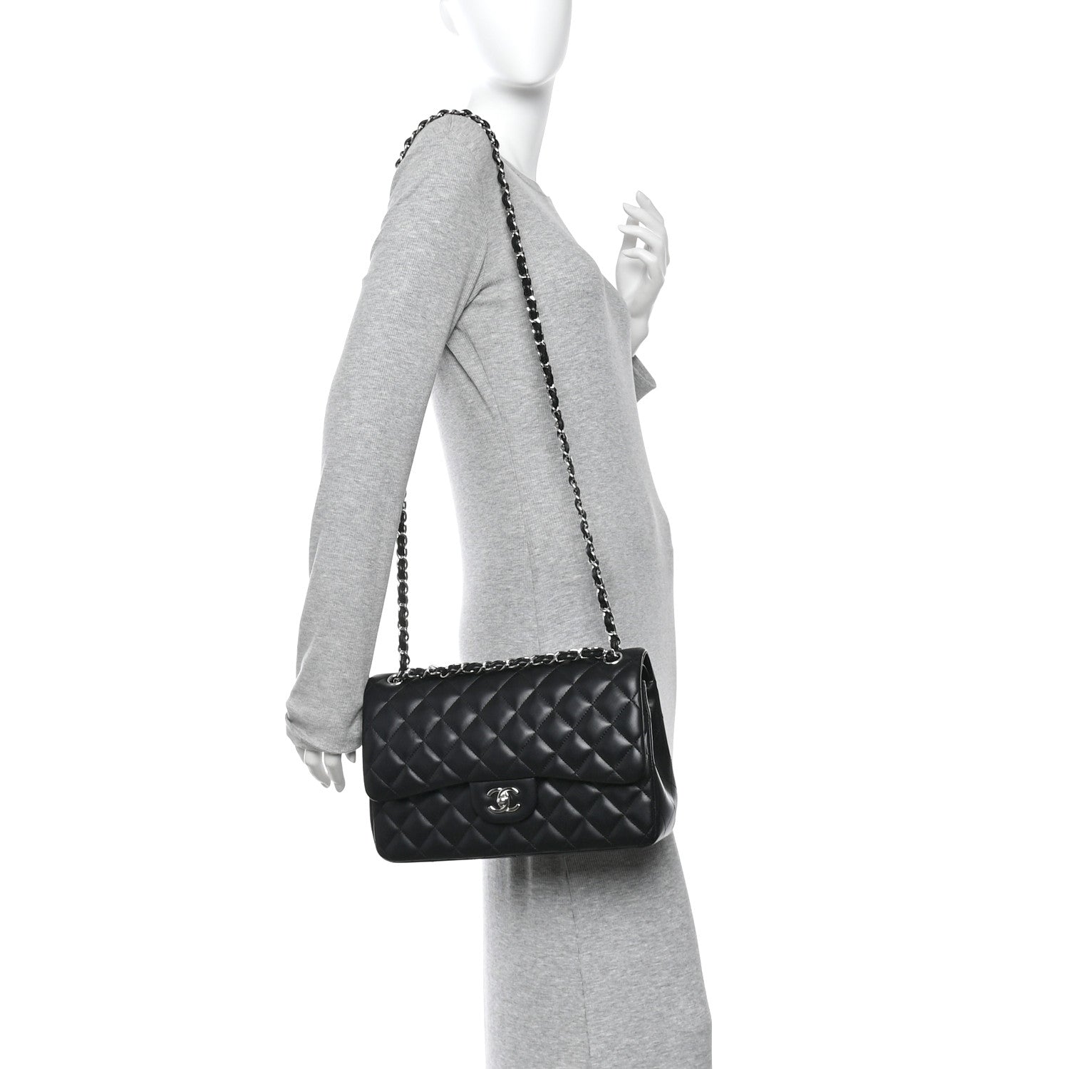 Chanel Lambskin Quilted Jumbo Double Flap Black