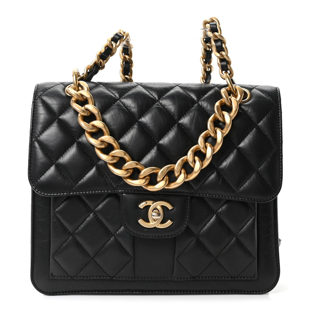 Chanel Aged Calfskin Quilted Double You Backpack Black