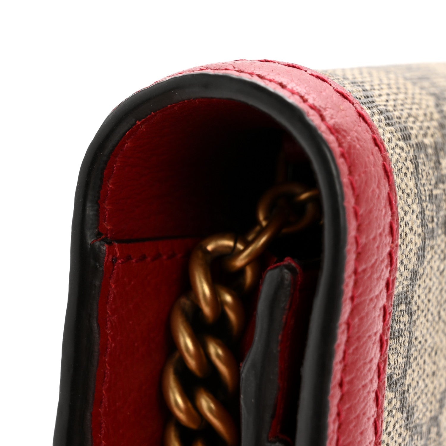 Gucci GG Supreme Monogram Web Queen Margaret Chain Wallet Red