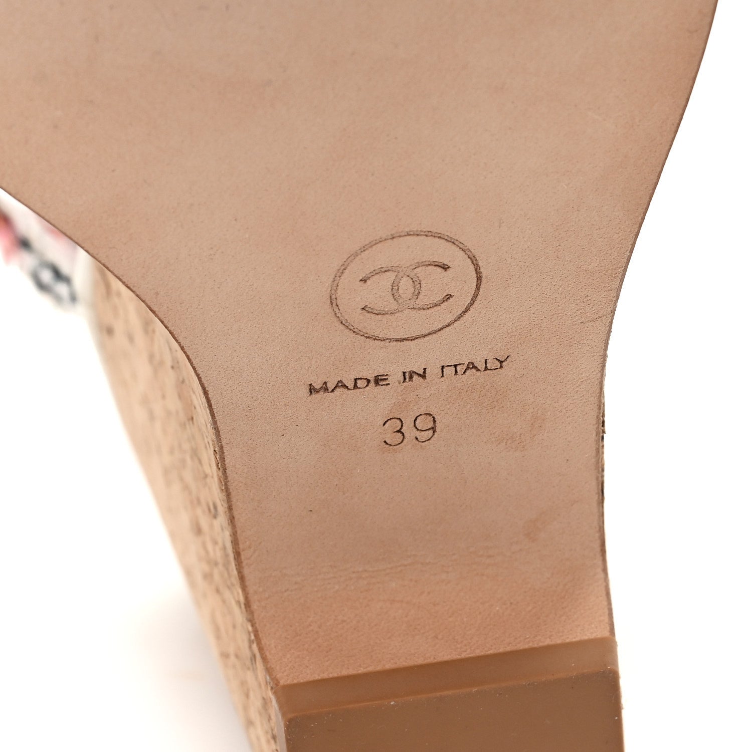 Chanel Tweed Cork CC Wedge Sandals 39 Ecru Pink Blue Green