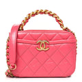 Chanel Crumpled Calfskin Quilted Mini Get Round Top Handle Vanity Case Pink