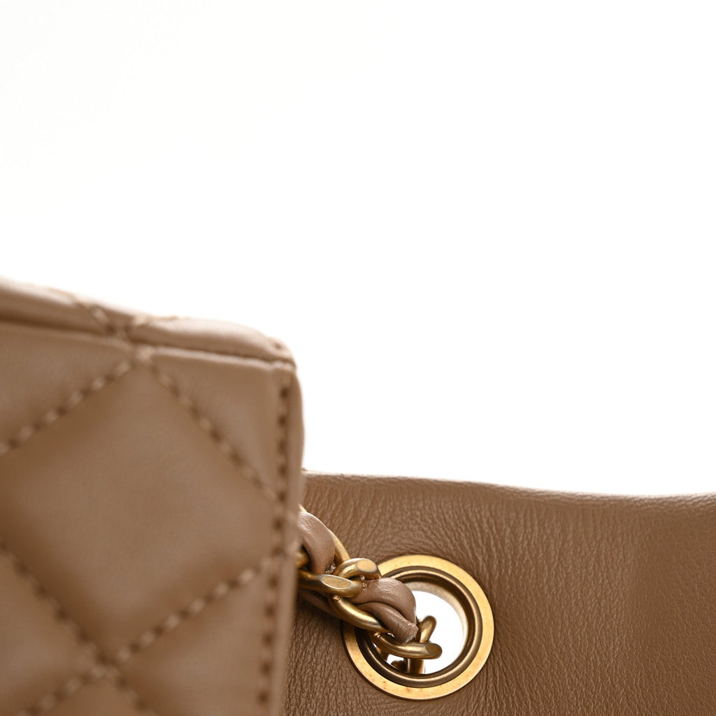 Chanel Lambskin Quilted Mini Rectangular Pearl Crush Flap Beige