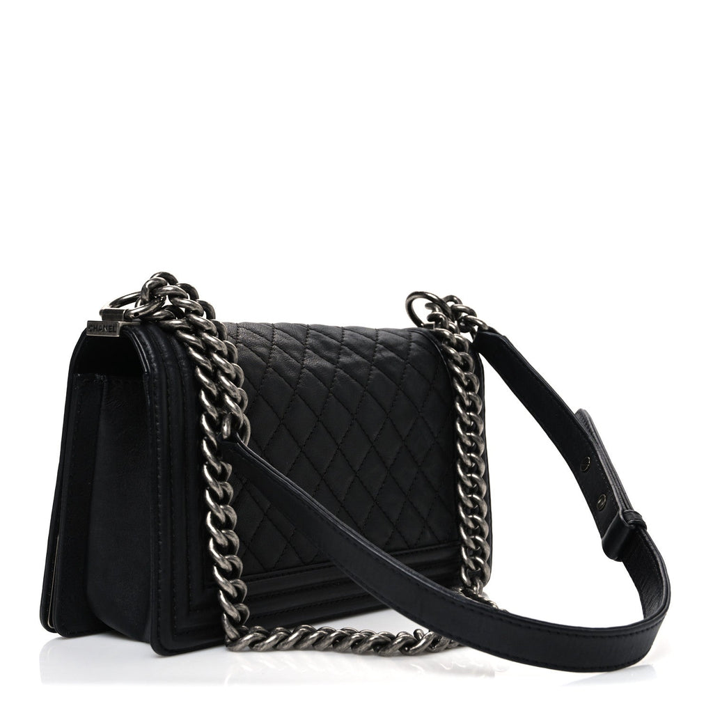 Chanel Calfskin Quilted Metal Embellished Paris Dallas Medium Boy Flap Black