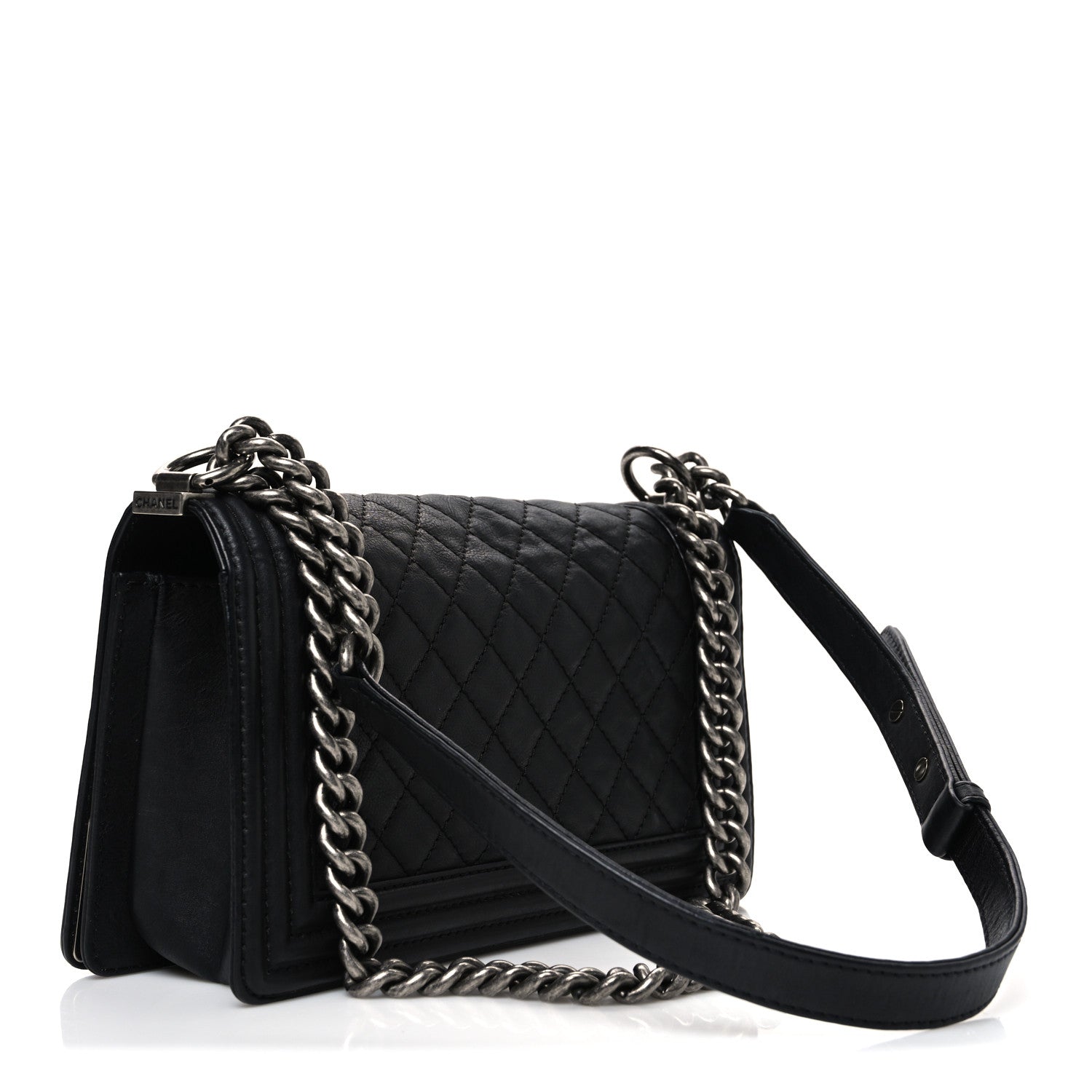 Chanel Calfskin Quilted Metal Embellished Paris Dallas Medium Boy Flap Black