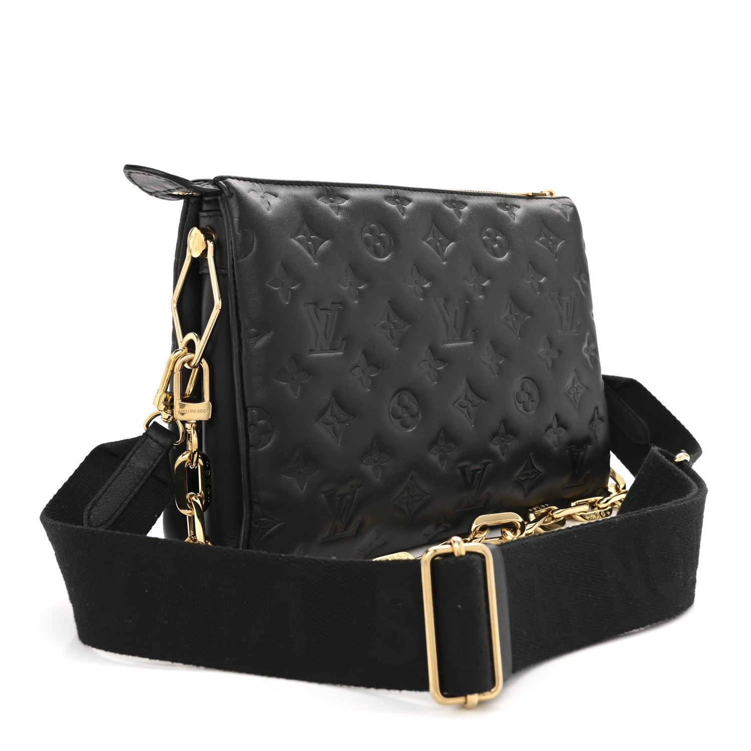 Louis Vuitton Lambskin Embossed Monogram Coussin PM Black