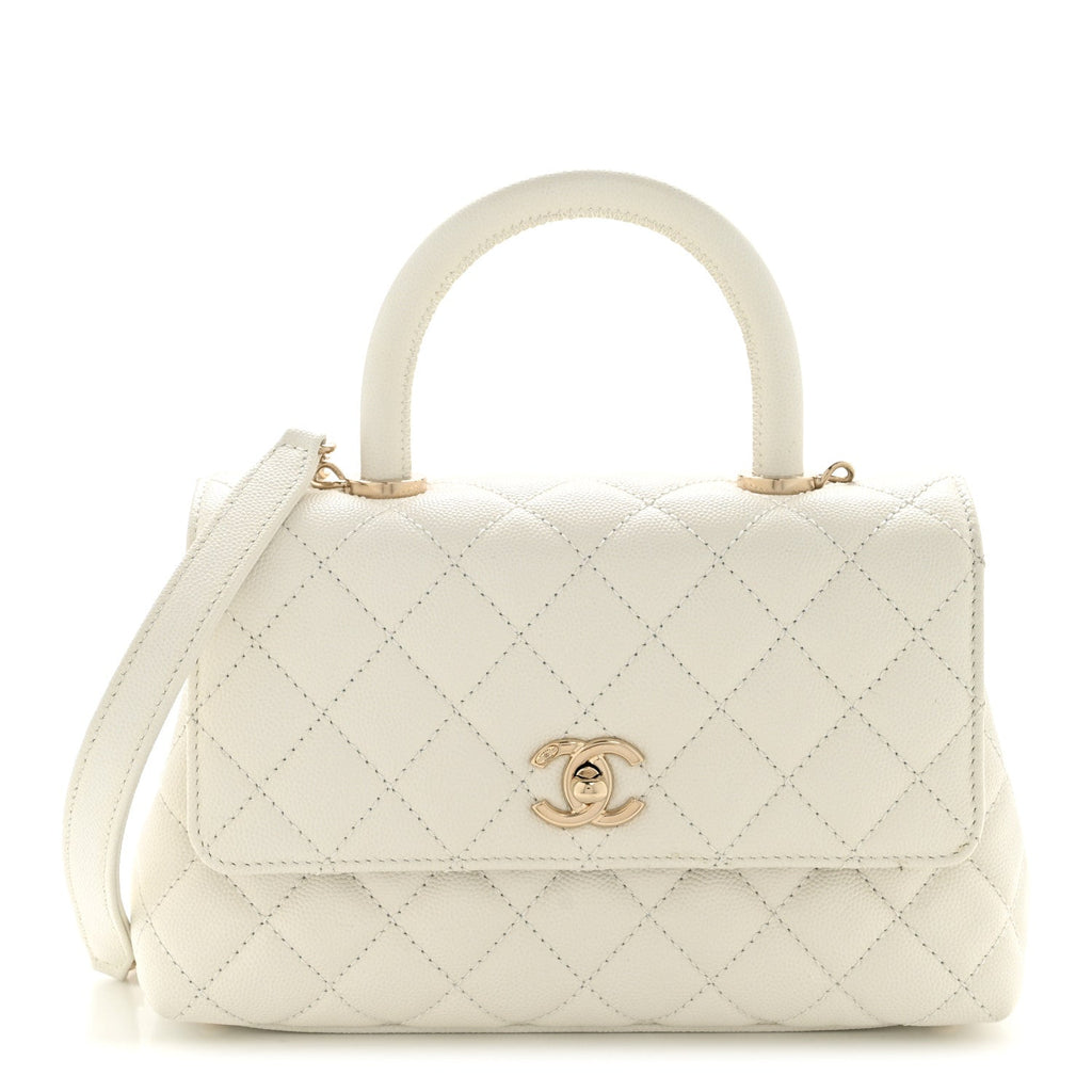 Chanel Caviar Quilted Mini Coco Handle Flap White