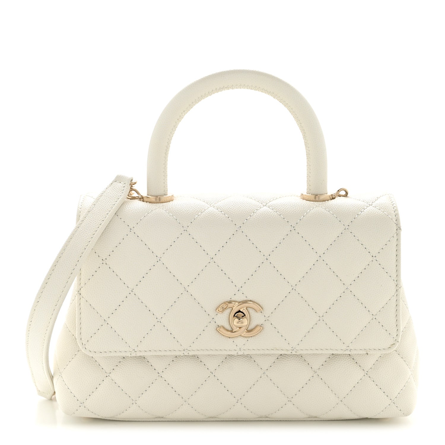 Chanel Caviar Quilted Mini Coco Handle Flap White