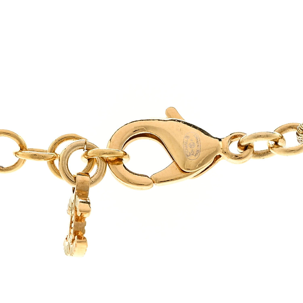 Crystal Pearl CC Heart Choker Necklace Gold