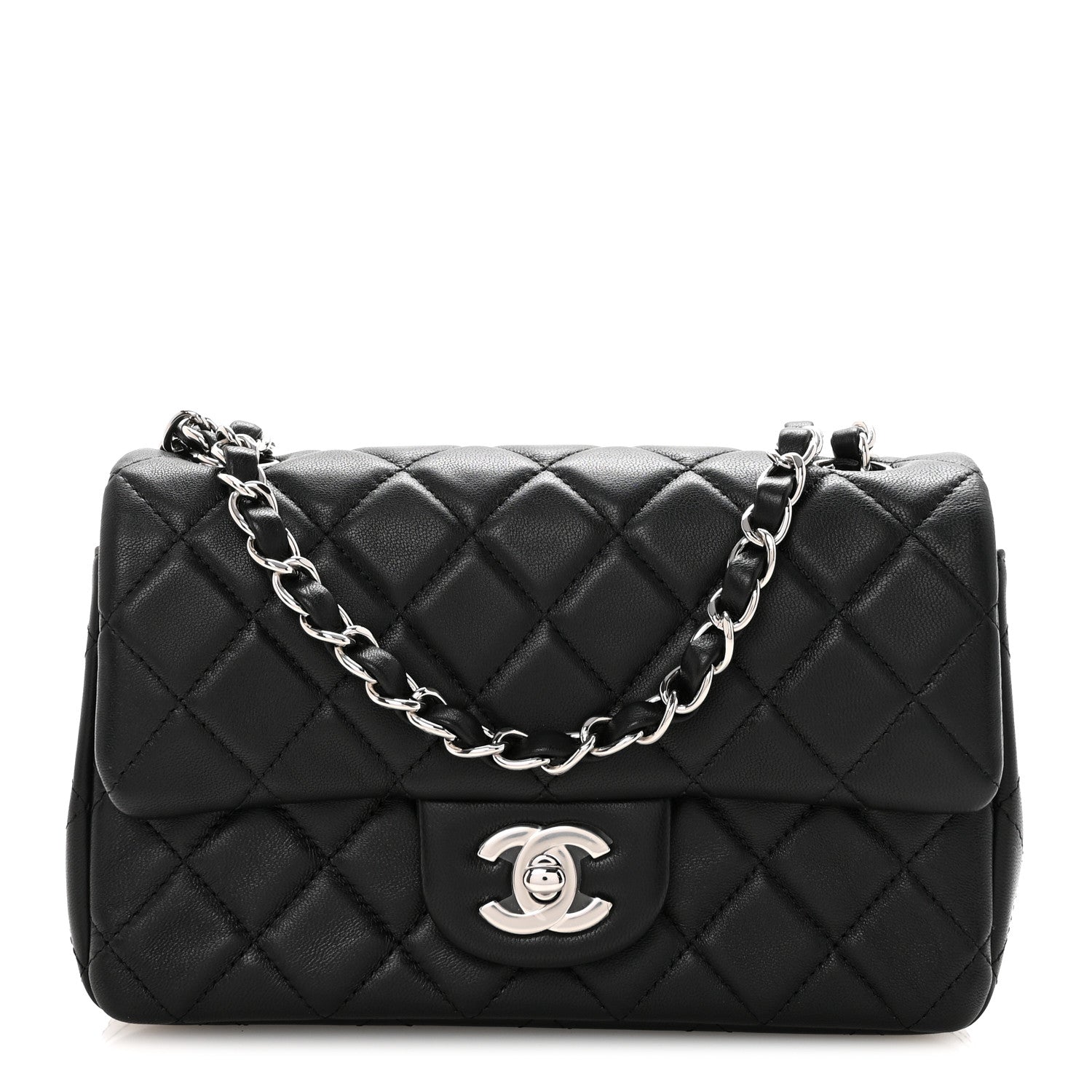 Chanel Lambskin Quilted Mini Rectangular Flap Black