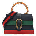 Gucci Moon Calfskin Web Medium Dionysus Bamboo Top Handle Bag Blue Emerald Hibiscus Red