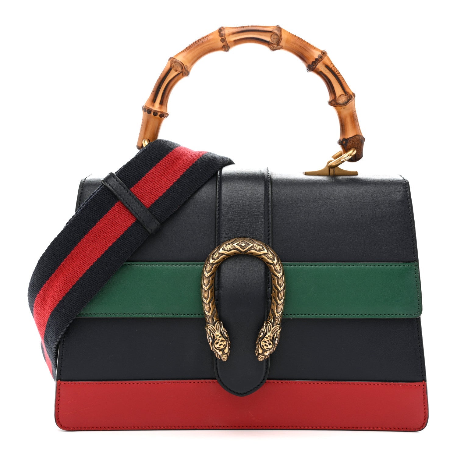 Gucci Moon Calfskin Web Medium Dionysus Bamboo Top Handle Bag Blue Emerald Hibiscus Red
