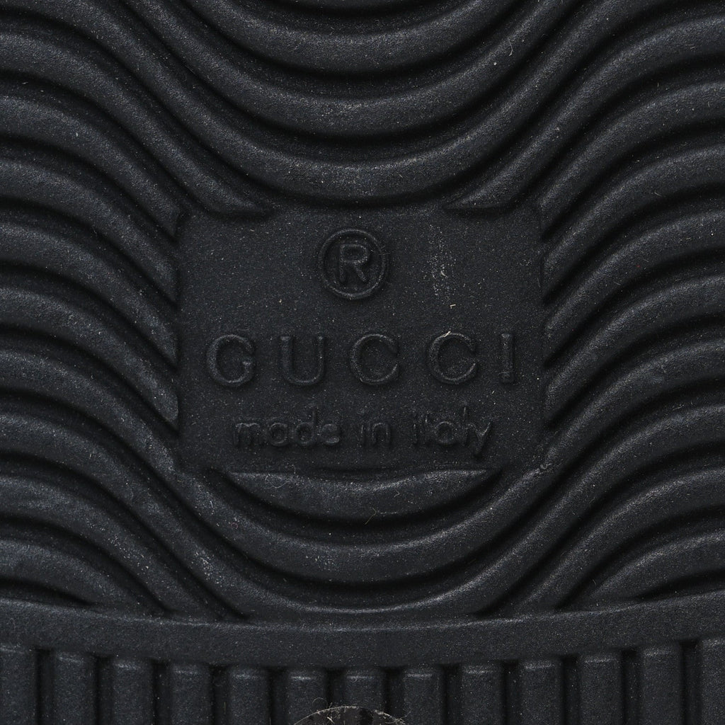 Gucci Miro Soft Calfskin Laminated Ayers Web Bee Embroidered Mens Ace Sneakers 6 Black Red Flame Night