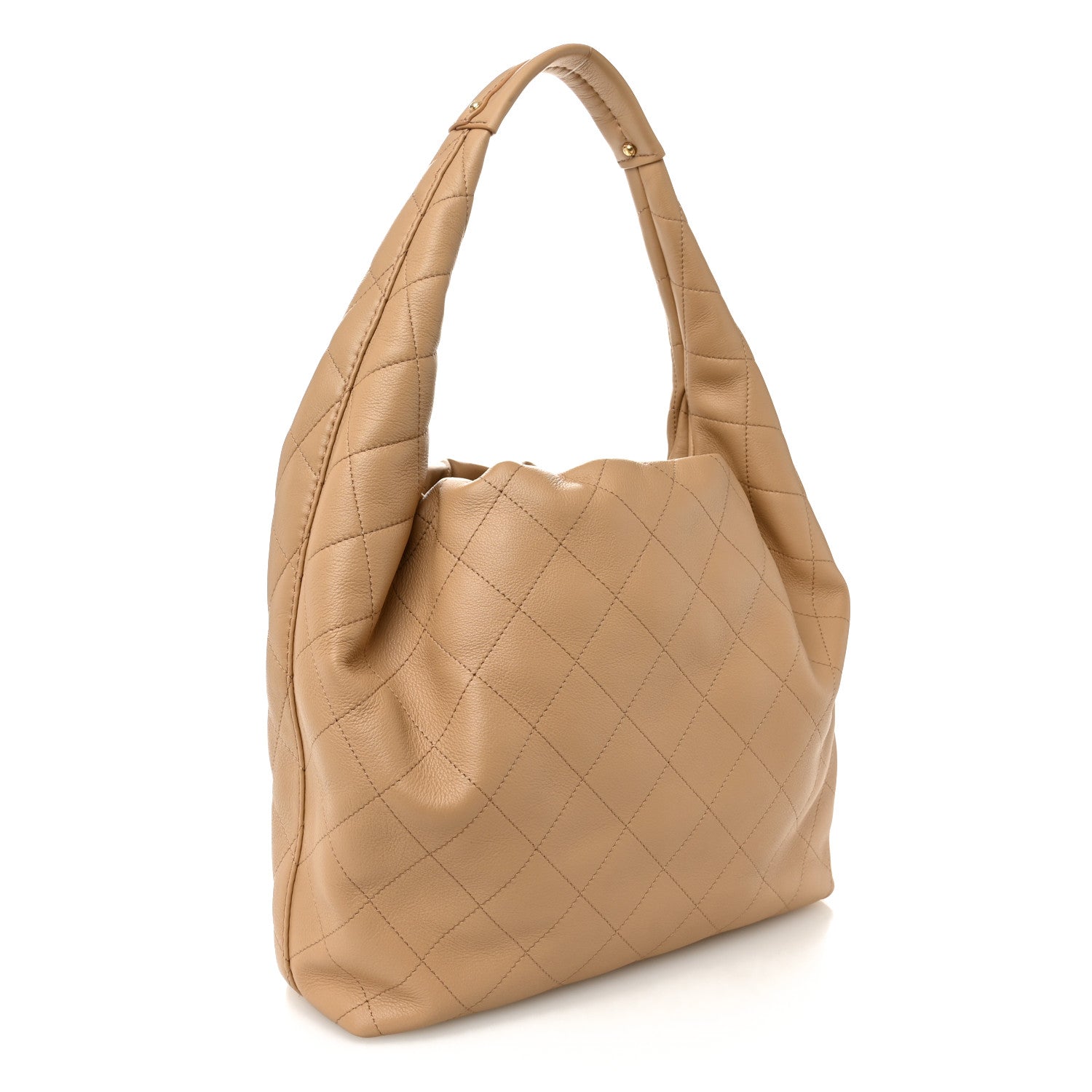 Chanel Calfskin Quilted Small Maxi Hobo Beige