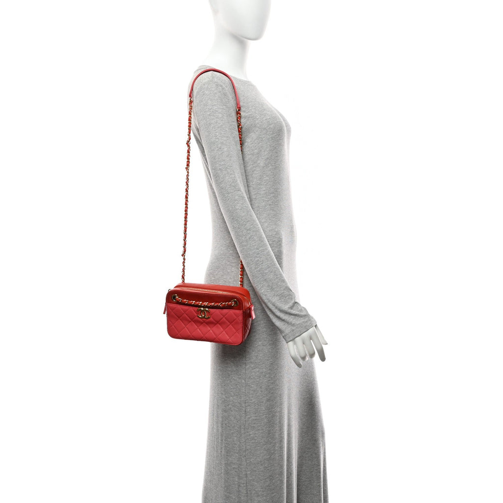 Chanel Goatskin Quilted Small In & Out Camera Case Pink Red