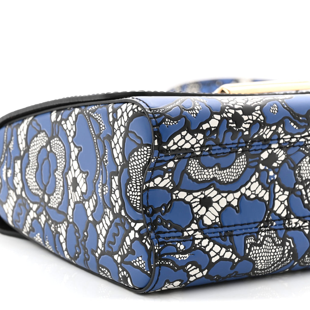 Louis Vuitton Calfskin Lace Flower Inlay Twist Shoulder Bag MM Navy Black