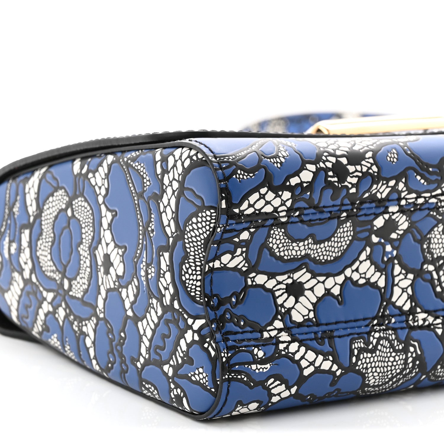 Louis Vuitton Calfskin Lace Flower Inlay Twist Shoulder Bag MM Navy Black