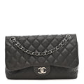 Chanel Caviar Quilted Jumbo Double Flap Grey