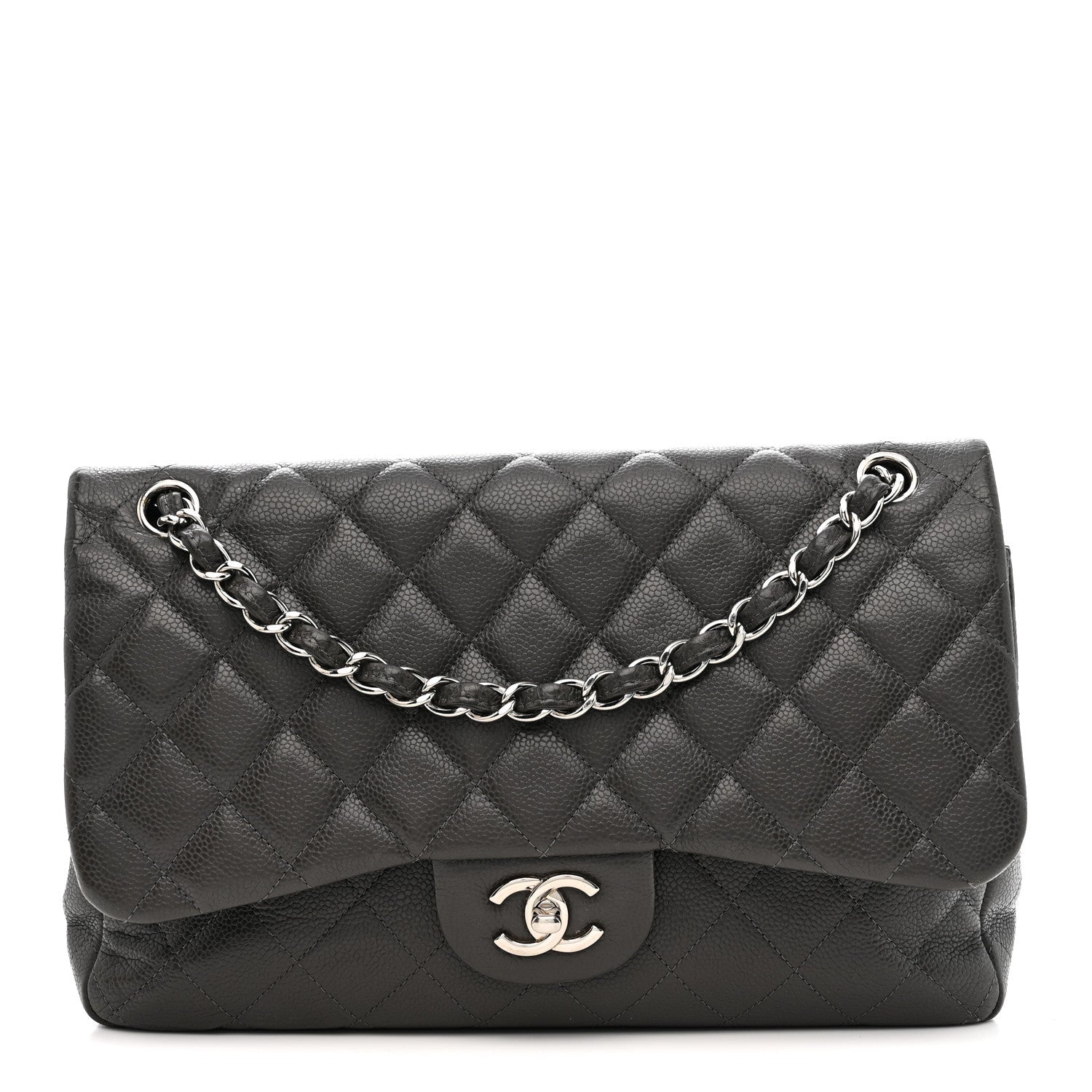 Chanel Caviar Quilted Jumbo Double Flap Grey